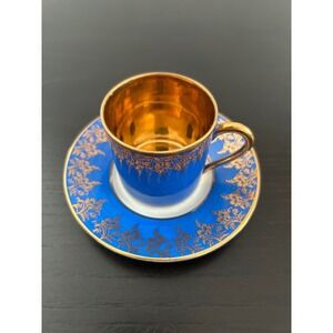 Limoges France Cobalt Blue Gold Gilt Demitasse Cup Saucer Set Espresso Porcelain